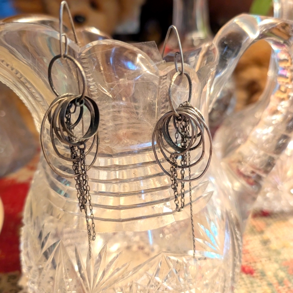 💥SOLD💥"New"Sterling Silver Dangle Earrings With Wampum&Beach Stone - Picture 2 of 9